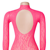 Sexy Patterned Backless Long Sleeves Bodystocking with Integrated Gloves