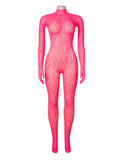 Sexy Patterned Backless Long Sleeves Bodystocking with Integrated Gloves