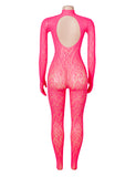 Sexy Patterned Backless Long Sleeves Bodystocking with Integrated Gloves