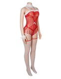 Christmas Red Sexy Bow Plush Decoration Suspender Fishnet Bodystocking