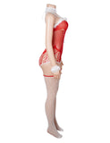 Christmas Red Sexy Bow Plush Decoration Suspender Fishnet Bodystocking