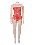 Christmas Red Sexy Bow Plush Decoration Suspender Fishnet Bodystocking