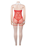 Christmas Red Sexy Bow Plush Decoration Suspender Fishnet Bodystocking