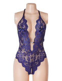 Sexy Lace Mesh Halter Neck Deep V Crotchless Bodysuit