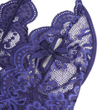 Sexy Lace Mesh Halter Neck Deep V Crotchless Bodysuit