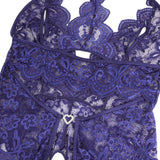 Sexy Lace Mesh Halter Neck Deep V Crotchless Bodysuit