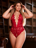 Sexy Lace Mesh Halter Neck Deep V Crotchless Bodysuit