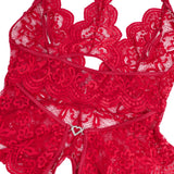 Sexy Lace Mesh Halter Neck Deep V Crotchless Bodysuit