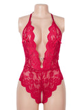 Sexy Lace Mesh Halter Neck Deep V Crotchless Bodysuit