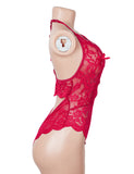 Sexy Lace Mesh Halter Neck Deep V Crotchless Bodysuit