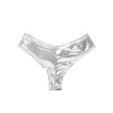 Sexy Women Gold Foil Faux Leather Brief