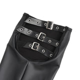 Black Sexy PU Leather Stockings With Adjustable Buckles