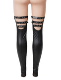 Black Sexy PU Leather Stockings With Adjustable Buckles