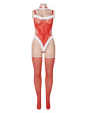 Sexy See Through Christmas Red Bodystocking With Fur Trim