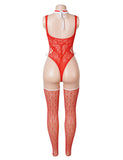Sexy See Through Christmas Red Bodystocking With Fur Trim