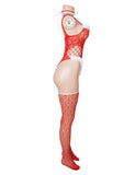 Sexy See Through Christmas Red Bodystocking With Fur Trim