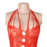 Red Deep V Halter Neck Cutout Christmas Bodystocking