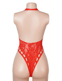 Red Deep V Halter Neck Cutout Christmas Bodystocking