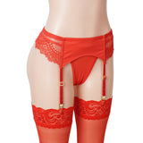 Red Sexy Women Lace PU Leather Adjustable Garter Panty