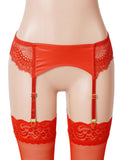 Red Sexy Women Lace PU Leather Adjustable Garter Panty