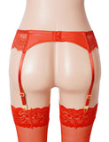 Red Sexy Women Lace PU Leather Adjustable Garter Panty