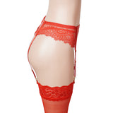 Red Sexy Women Lace PU Leather Adjustable Garter Panty