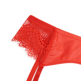 Red Sexy Women Lace PU Leather Adjustable Garter Panty