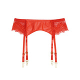 Red Sexy Women Lace PU Leather Adjustable Garter Panty