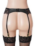 Sexy Women Lace PU Leather Adjustable Garter Panty