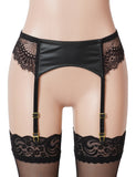 Sexy Women Lace PU Leather Adjustable Garter Panty