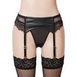 Sexy Women Lace PU Leather Adjustable Garter Panty