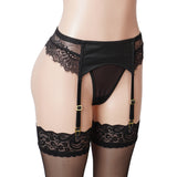 Sexy Women Lace PU Leather Adjustable Garter Panty