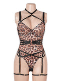 Sexy Leopard Print Strappy Bondage Bodysuit