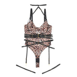 Sexy Leopard Print Strappy Bondage Bodysuit