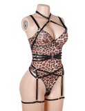 Sexy Leopard Print Strappy Bondage Bodysuit