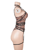 Sexy Leopard Print Strappy Bondage Bodysuit