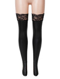 Black Sexy Matt PU Leather Lace Stockings