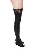 Black Sexy Matt PU Leather Lace Stockings
