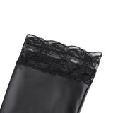 Black Sexy Matt PU Leather Lace Stockings