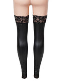 Black Sexy Matt PU Leather Lace Stockings