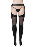 Sexy PU Leather Mesh Black Garter Stockings With Thong