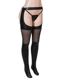 Sexy PU Leather Mesh Black Garter Stockings With Thong