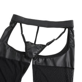 Sexy PU Leather Mesh Black Garter Stockings With Thong