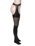 Sexy PU Leather Mesh Black Garter Stockings With Thong