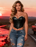 11 Pieces Bones V Neck Strapless PU Faux Leather Corset