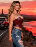 11 Pieces Bones V Neck Strapless PU Faux Leather Corset