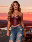 11 Pieces Bones V Neck Strapless PU Faux Leather Corset