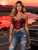 11 Pieces Bones V Neck Strapless PU Faux Leather Corset