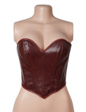 11 Pieces Bones V Neck Strapless PU Faux Leather Corset
