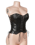10 Pieces Bones Strapless Metal Eyelets Black PU Faux Leather Corset